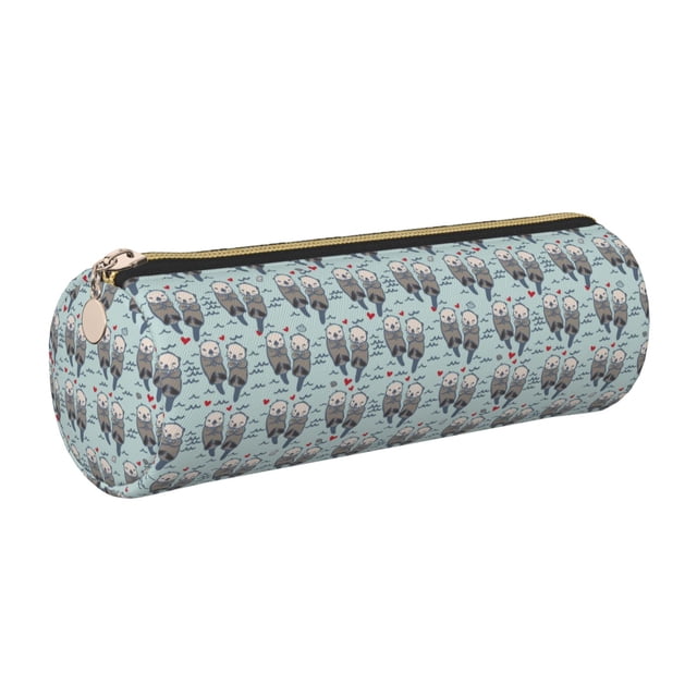 Disketp Sea Otter Estuche Organizador de Lápices de Cuero, Estuche de Oficina con Cremallera para Bolígrafo y Lápiz