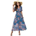thumbnail image 2 of Women'S Summer Wrap Maxi Dress Floral V Neck Short Sleeve Wedding Guest Party Casual Dress Blue M, 2 of 9