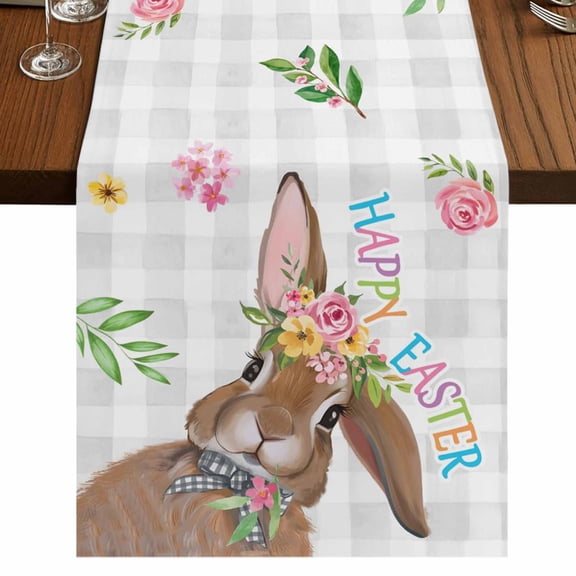 Table Runners 60 Inches Long Dress Scarves, Bunny Easter Farmhouse Kitchen Table Runner, Small Coffee Tablerunners, Rabbit Grey Plaid Farmhouse Floral 13x60 Inch