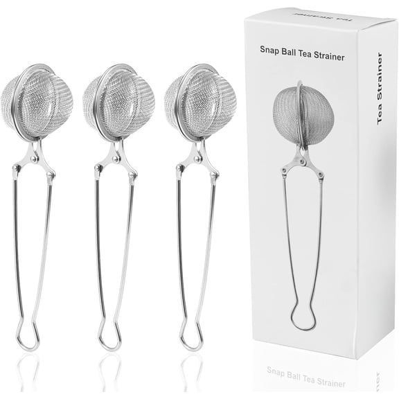 Tea Strainer Set 3-Pack Stainless Steel - 304 Fine Mesh Snap Ball Tea Infuser with Handle for Loose Leaf Tea and Spices