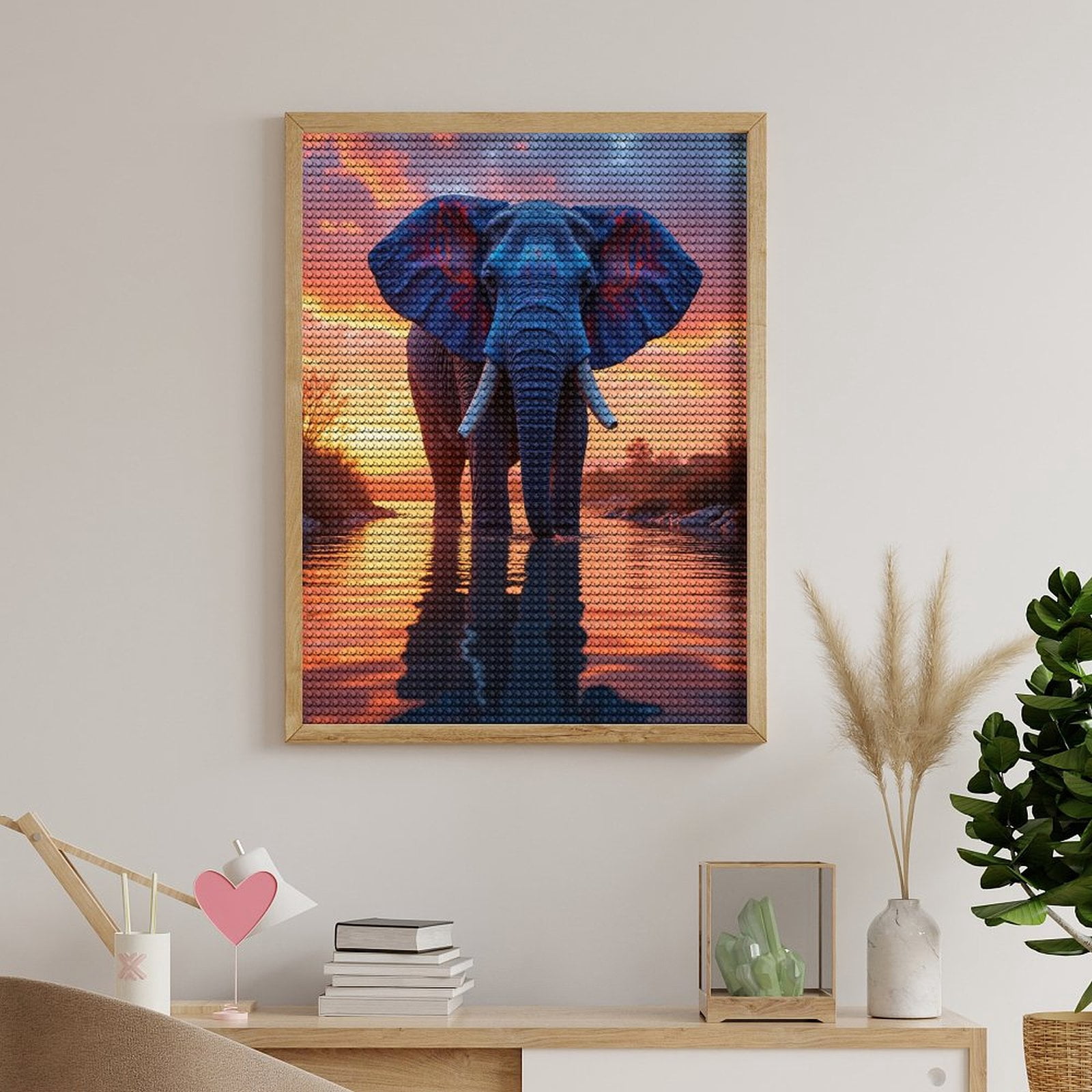 Diamond Art Kits for Adults, Elephant Sunset Reflection Watercolor 5D Diamond Painting Kits for Adults Beginners, DIY Full Drill Diamond Painting, Gem Art and Crafts 12x16