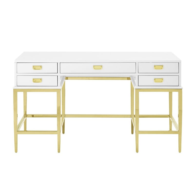 Beaumont Lane Writing Desk in White and Brushed Gold