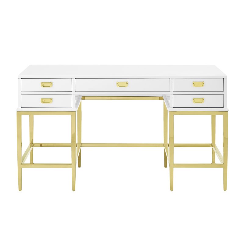 Beaumont Lane Writing Desk in White and Brushed Gold