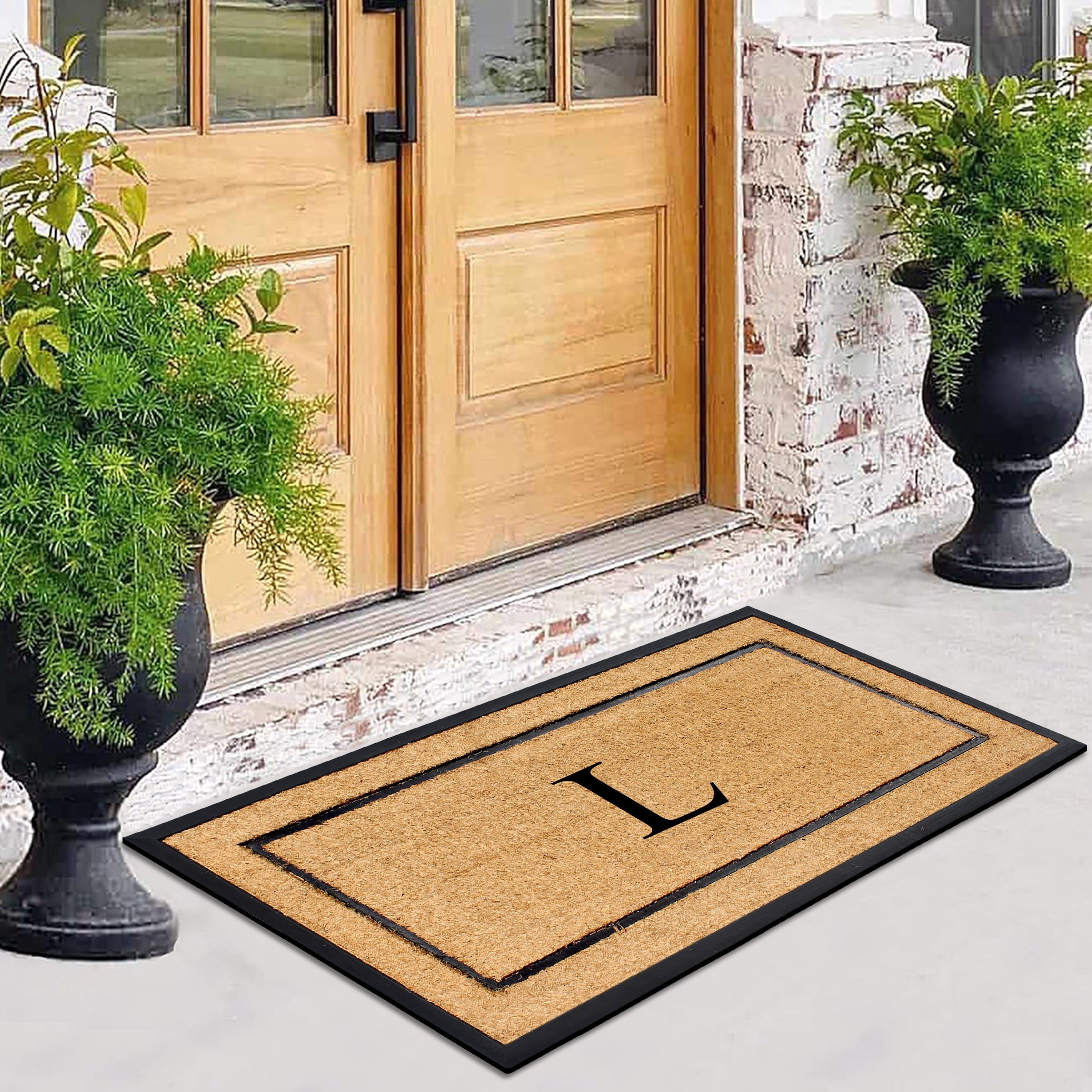 A1HC Natural Coir Monogrammed Doormat, Heavy-Duty Thin Profile Front Door Mat - 30"x60"