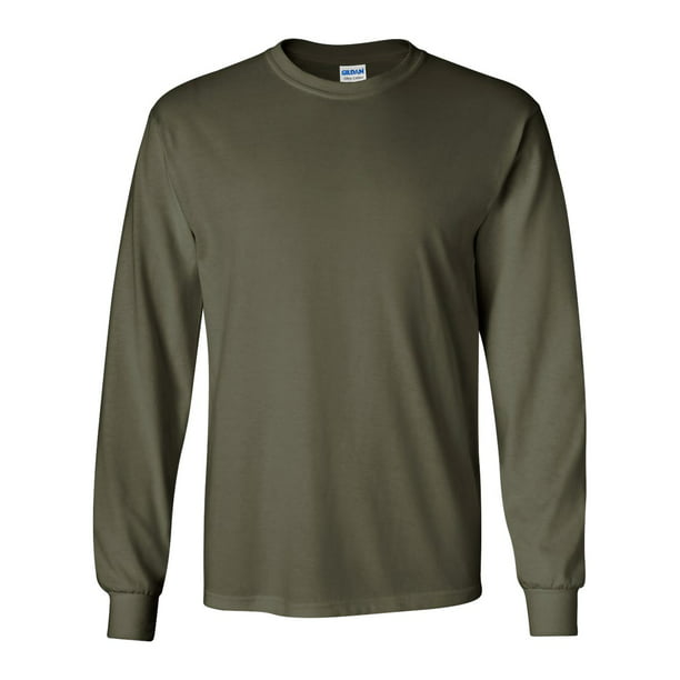 Gildan - Gildan Mens Ultra Cotton Long Sleeve T-Shirt, 2XL, Military ...