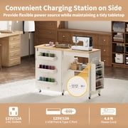WARAYZ Foldable Space-Saving Sewing Table with Storage, Power Outlet, 6 Side Trays & Open Shelf, Lockable Wheels, White, 1 Count