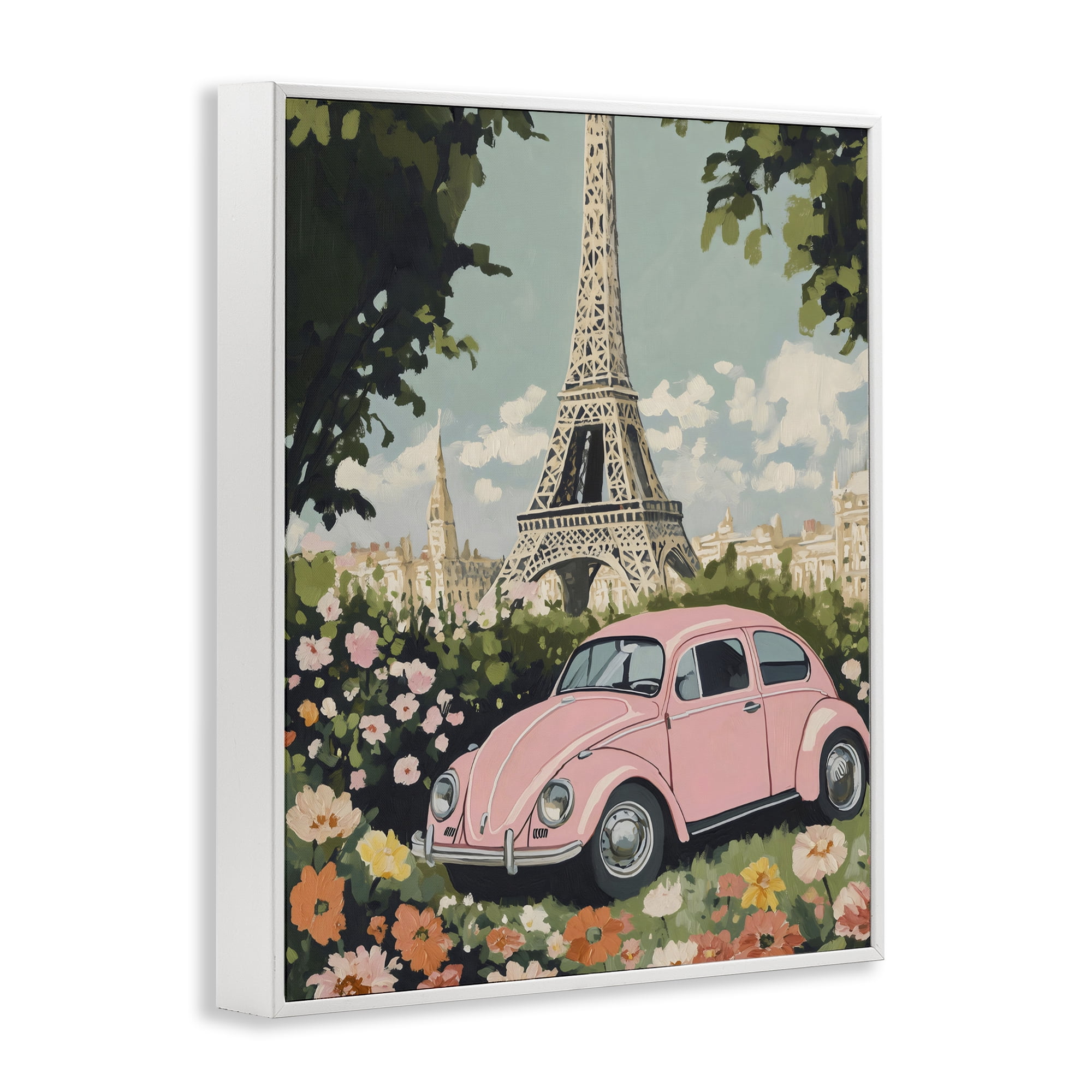 Stupell Industries Paris Pink Car in Bloom White Framed Giclee Art, design by The Prints Vibe