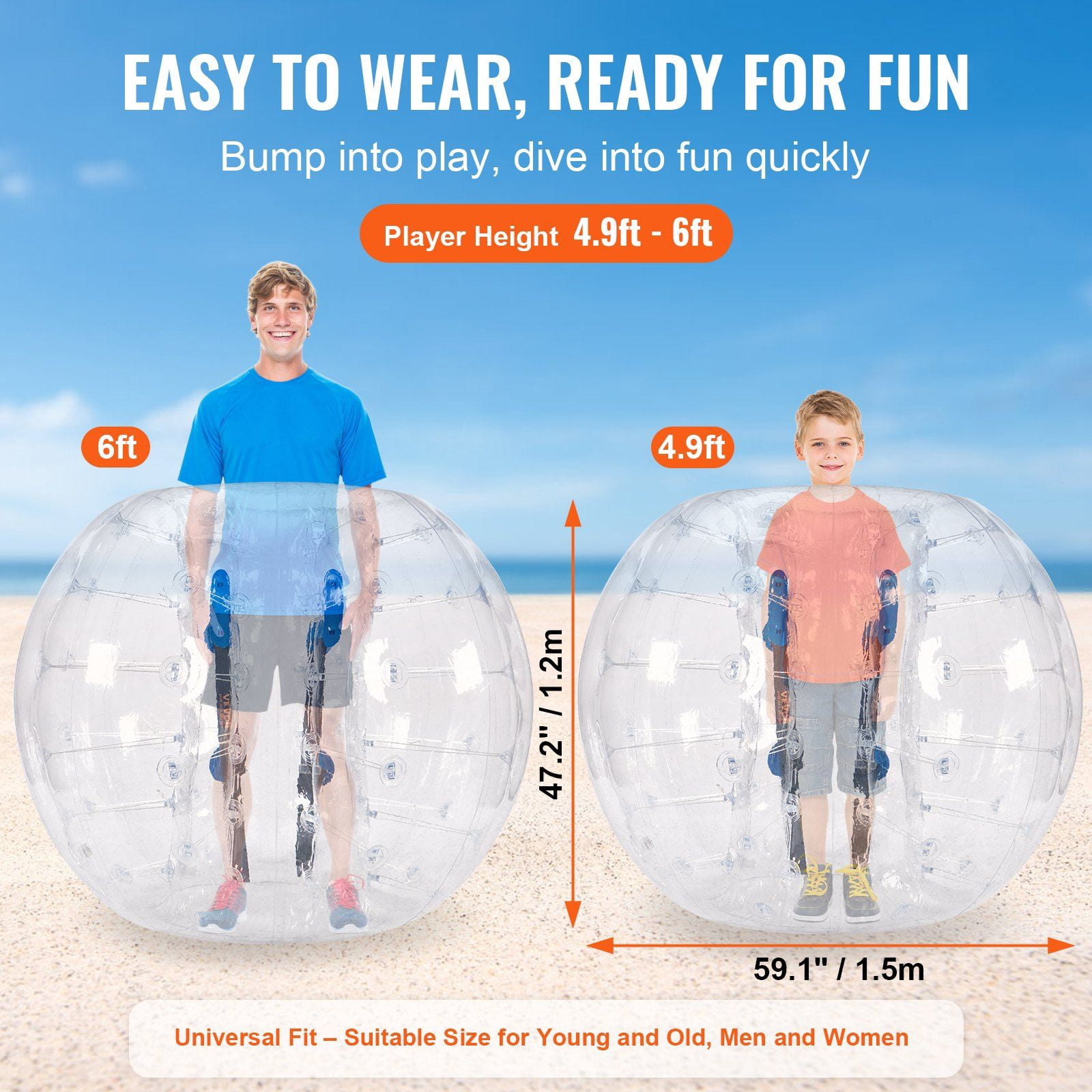Sumo Zorb Ball 1.5M - Durable Inflatable Bumper Bopper Toy for Outdoor Play, Team Gaming, Garden & Park Activities
