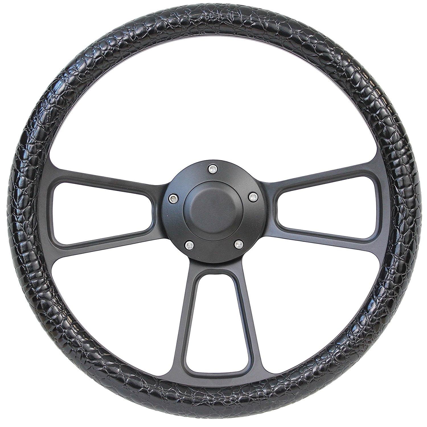 Black Boat Steering Wheel 14 Inch Aluminum With Textured Black Vinyl