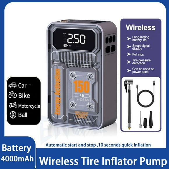 150PSI Wireless Car Electric Tire Inflator Portable USB Air Compressor Pump Tire