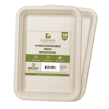 Greener Settings 14" Compostable Disposable Paper Trays, Ribs, Crawfish, Chicken Platters - 50 Count