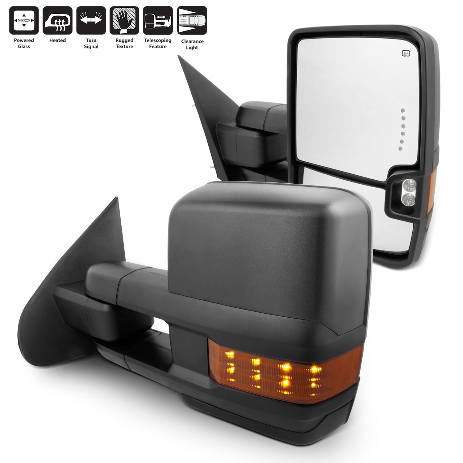 Sequential Turn Signal Side Black Towing Mirrors For 07-13 Silverado Sierra Pair of Powered Heated Glass 