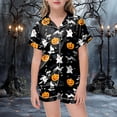 thumbnail image 2 of TOWED22 Toddler Kids Girl Halloween Pajamas Fall Pjs Set Sleepwear Print Holiday Button Down Satin 2 Pieces Lounge Matching Halloween Pajamas, 2 of 6