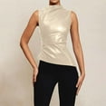 thumbnail image 3 of Pu Leather Tank Tops for Women Street Solid Neck Pleated Asymmetrical Hem Slim Fit Sleeveless Shirt, 3 of 7