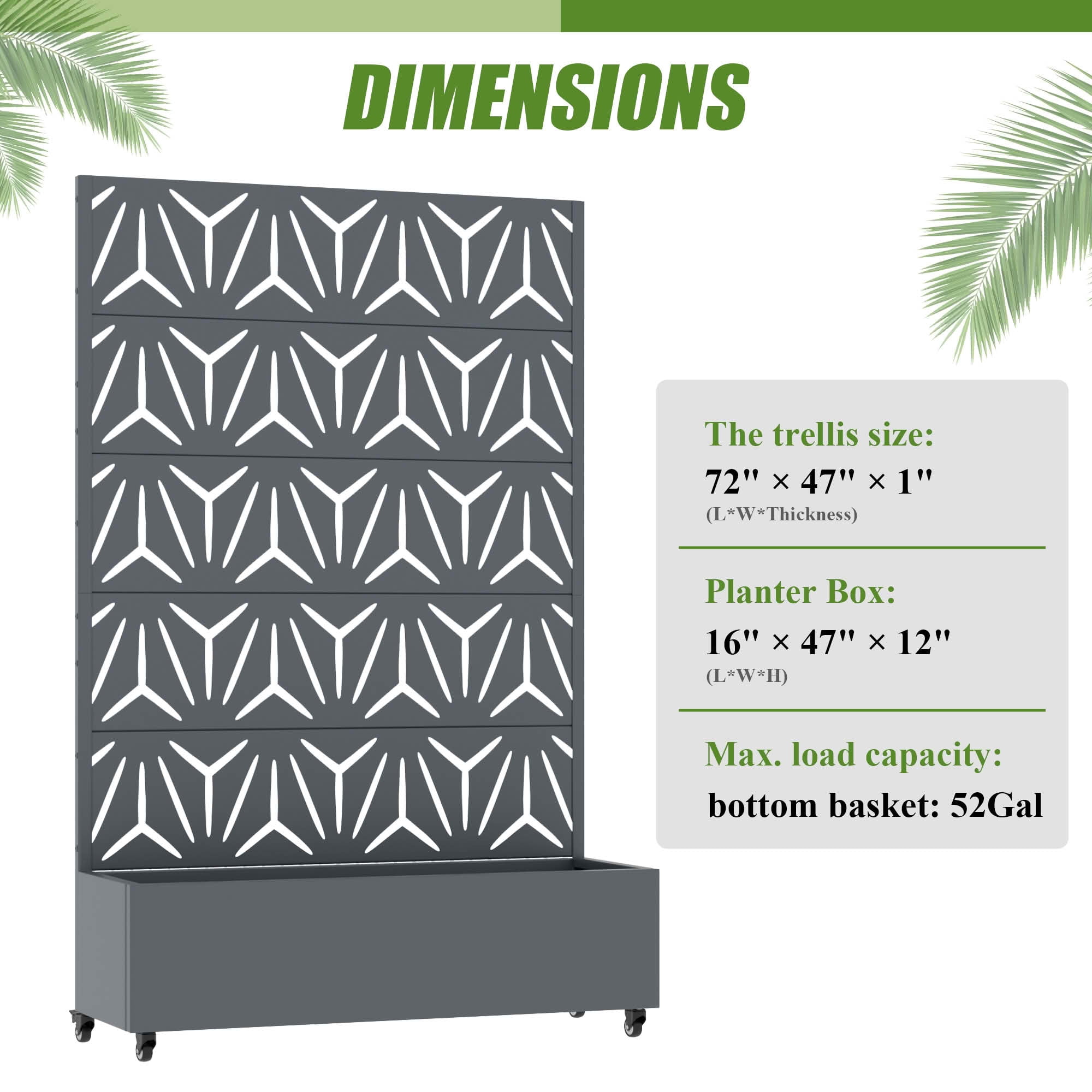 MAYEERTY 72X47" Metal Outdoor Cambrian Gray Privacy Screen with Planter Box for Backyard & Garden, 5 Piece Set