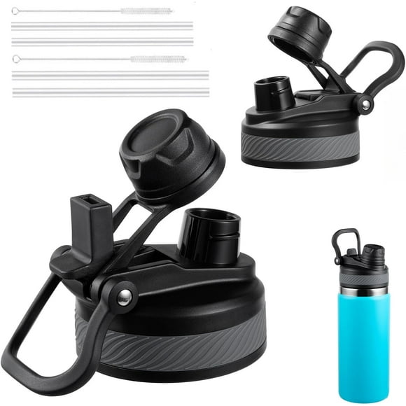 TRAHOO-Lid for Hydro Flask Wide Mouth, 2-in-1 Straw Lid Spout Lid for Hydro Flask 12 16 20 32 40 OZ Wide Mouth Water Bottle, Chug Cap Replacement Lids Accessories, Black- 2 Pack