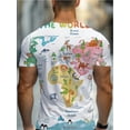 thumbnail image 2 of Men's Vintage World Map and Animal Print T-Shirt - Stylish Travel Theme Design with Vivid Geometric Patterns, Regular Version, Crew Neck,, 2 of 6
