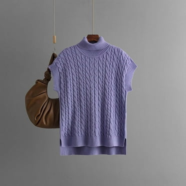 Bwndum Knit Sweater Vest for Women Cable Knitted Fall Pullover Sweaters High Neck Sleeveless Tant Tops Clearance