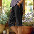 thumbnail image 2 of HKYNLAG Linen Bermuda Shorts for Women Knee Length Lightweight Capri Pants Summer High Waisted Cotton Shorts with Pockets Black L, 2 of 5