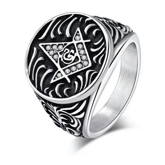 QQTDFG Men Masonic Signet Ring Stainless Steel Ring Classic Freemason Master Mason Band-Silver-13
