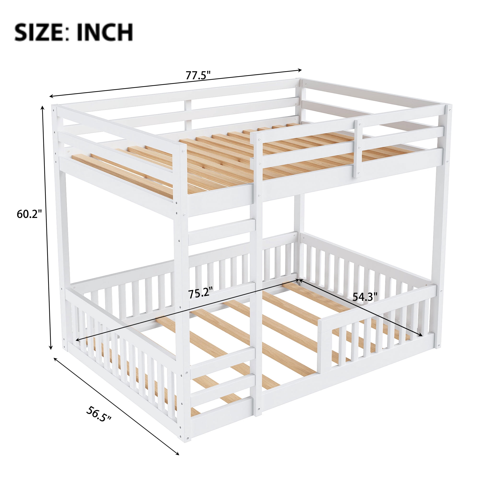 Euroco Full over Full Bunk Bed with Ladder and Guardrails for Kids Teens Adults, White