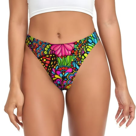 Qokaie Butterfly Garden Printed Women s Cotton Thong Underwear  Sexy Breathable Panties G-string-Large
