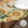 thumbnail image 3 of Sunflower Round Tablecloth, Fitted Table Cover with Elastic for 45"-54" Round Tables, Orange Buffalo Check Gnomes Bee Butterfly Table Cloth Outdoor Indoor Dinning Party Waterproof Tablecloths, 3 of 7