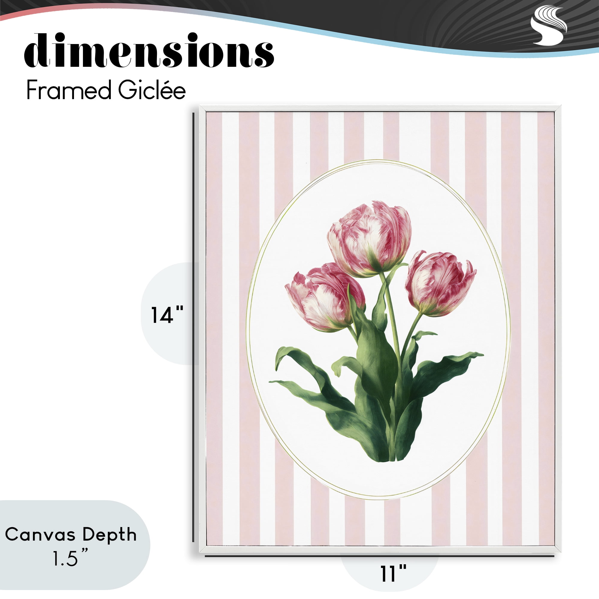 Stupell Industries Spring Tulips on Stripes White Framed Giclee Art, design by Ink Drop Loft