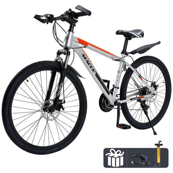27.5 Inch Mountain Bike for Adult, 27-Speed Front Suspension High-Carbon Steel MTB Bicycle, Dual Disc Brake Bikes for Men Women, Silver