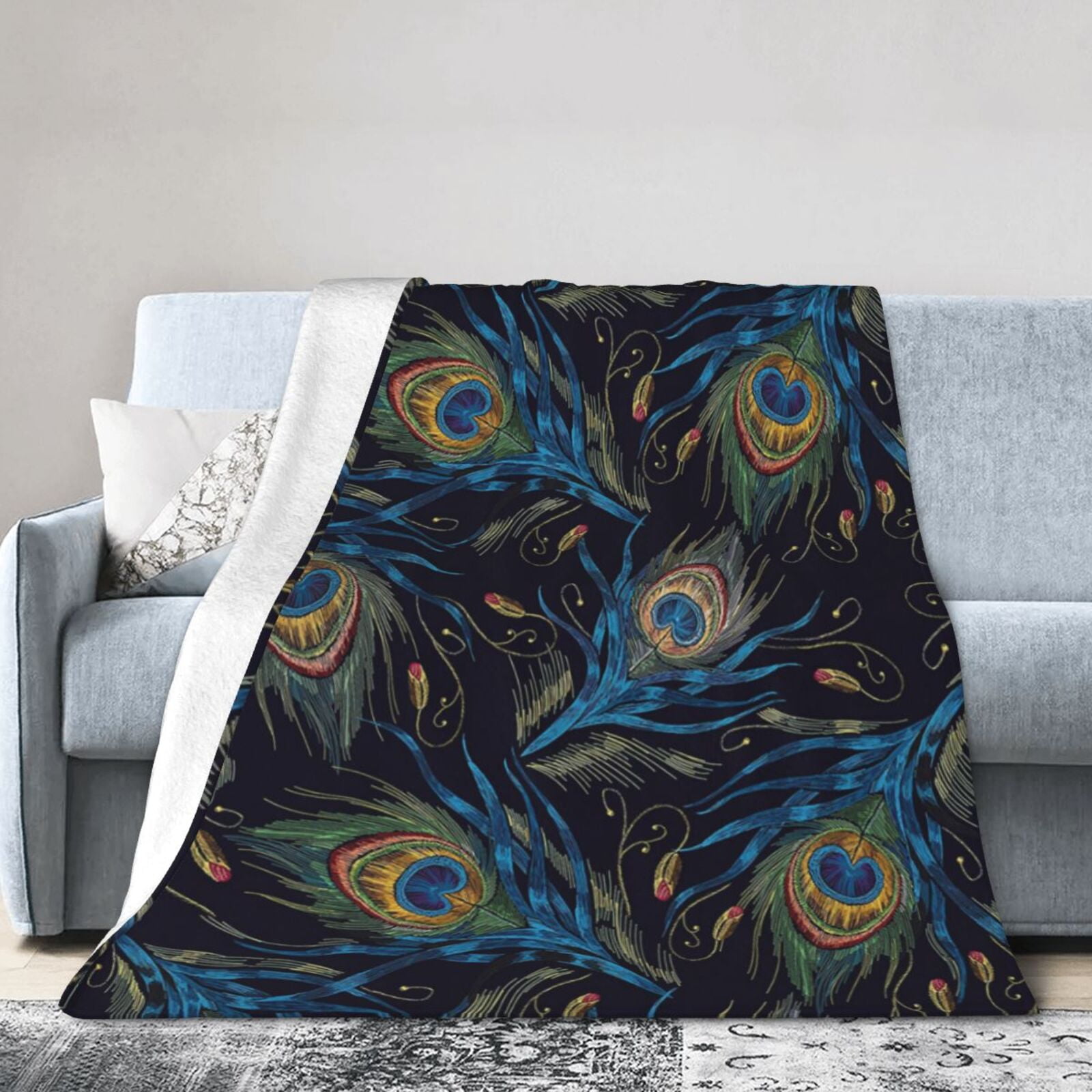 SPXUBZ Peacock Feathers Colorful Blanket Lightweight Soft Cozy Warm