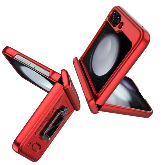 Innens Case for Samsung Galaxy Z Flip 5 5G Shockproof Pone Cover with Slide Camera Lens Protector and Ring Stand, Red