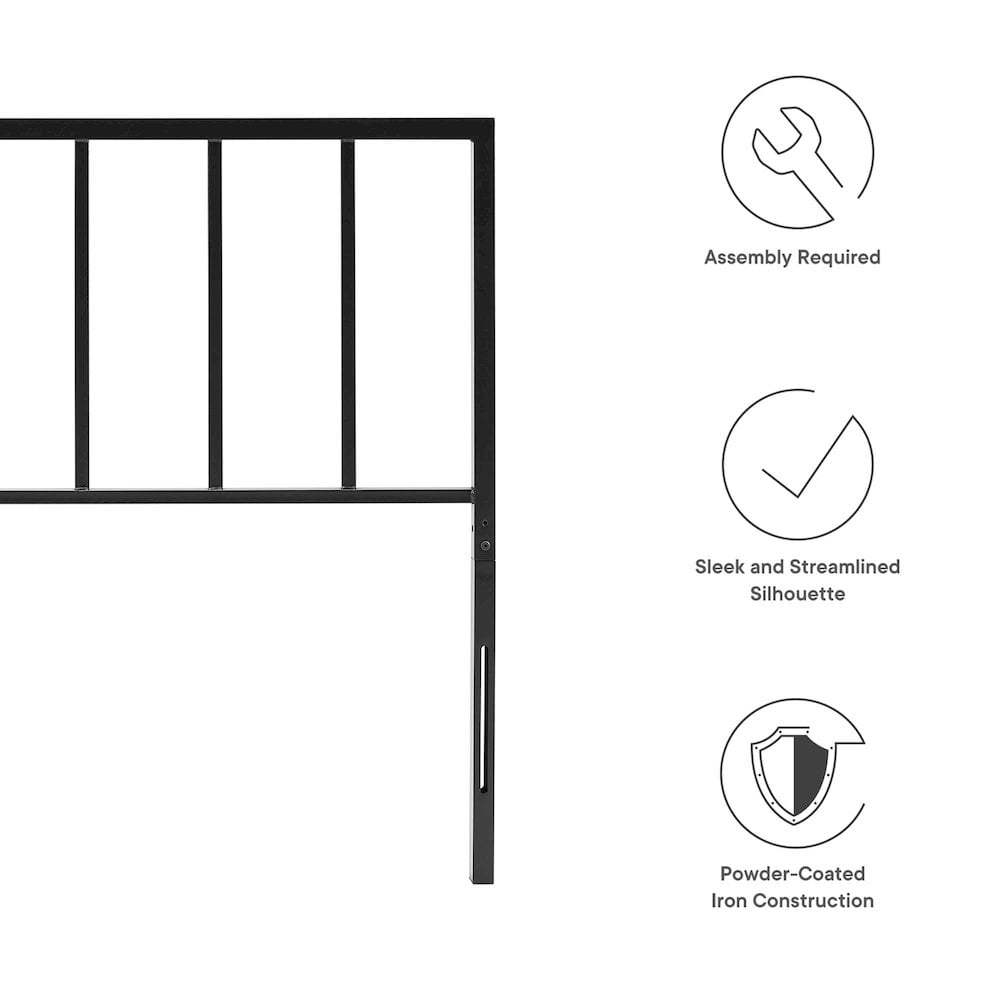 Modway Tatum Queen Modern Style Powder Coated Iron Headboard in Black