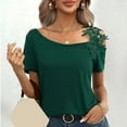 thumbnail image 7 of womens tops Womens Summer Cold Shoulder Tunic Tops Sexy Casual Short Sleeve Scoop Neck Lace Pleated T Shirts Blouse going out tops for women, 7 of 7