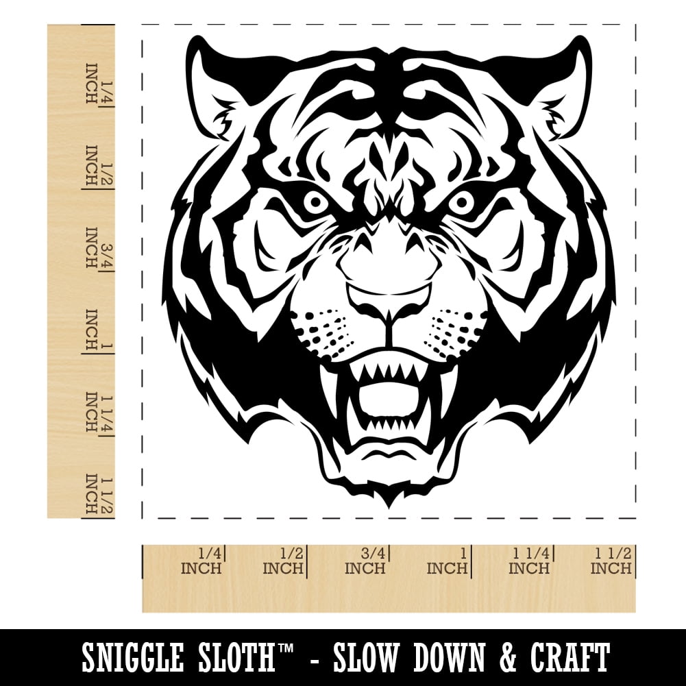 Fierce Tiger Face Self-Inking Rubber Stamp Ink Stamper - Black Ink - Large 1-1/2 Inch