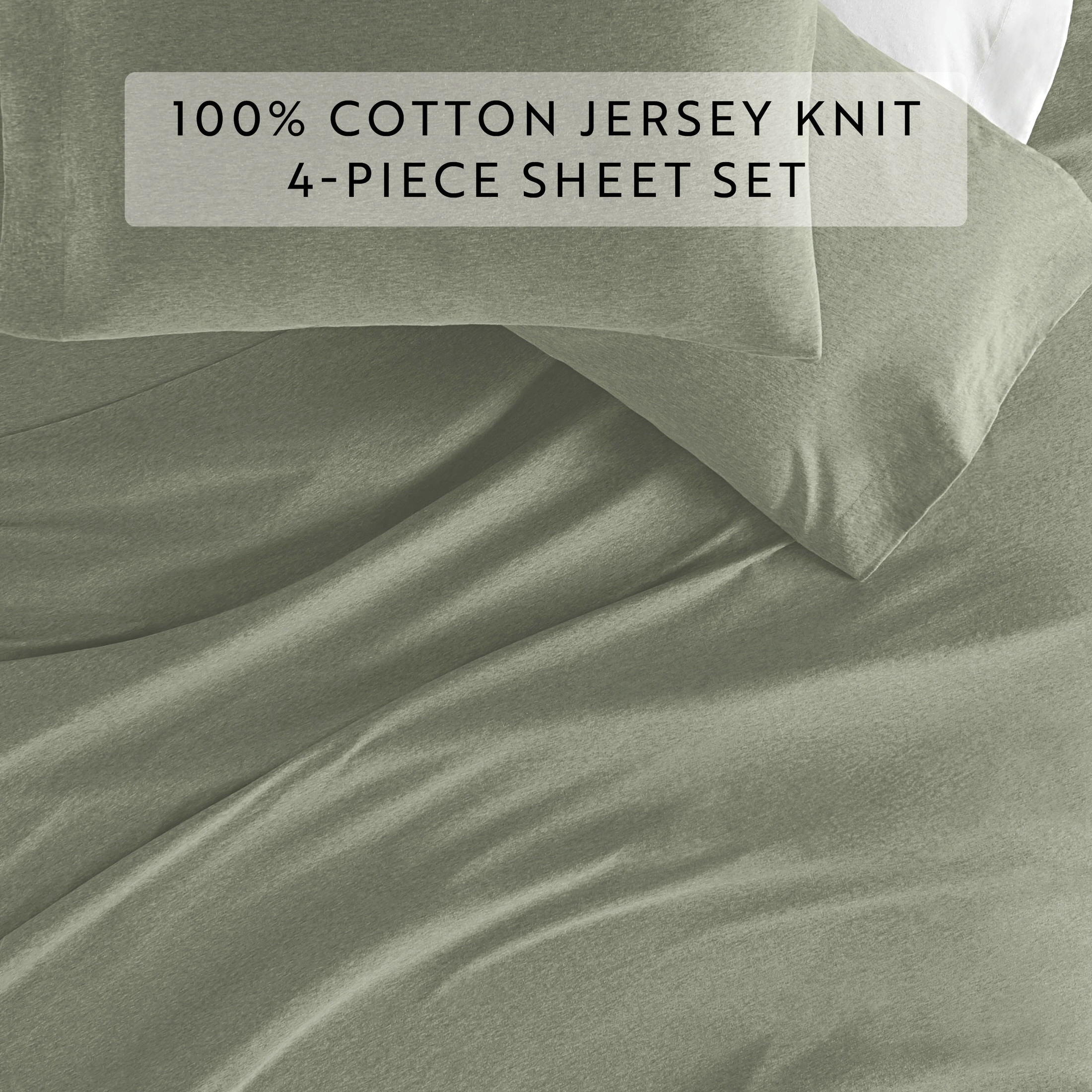 Noble Linens 4 Piece Jersey Knit 100% Cotton Sheet Set, Sage, TwinXL
