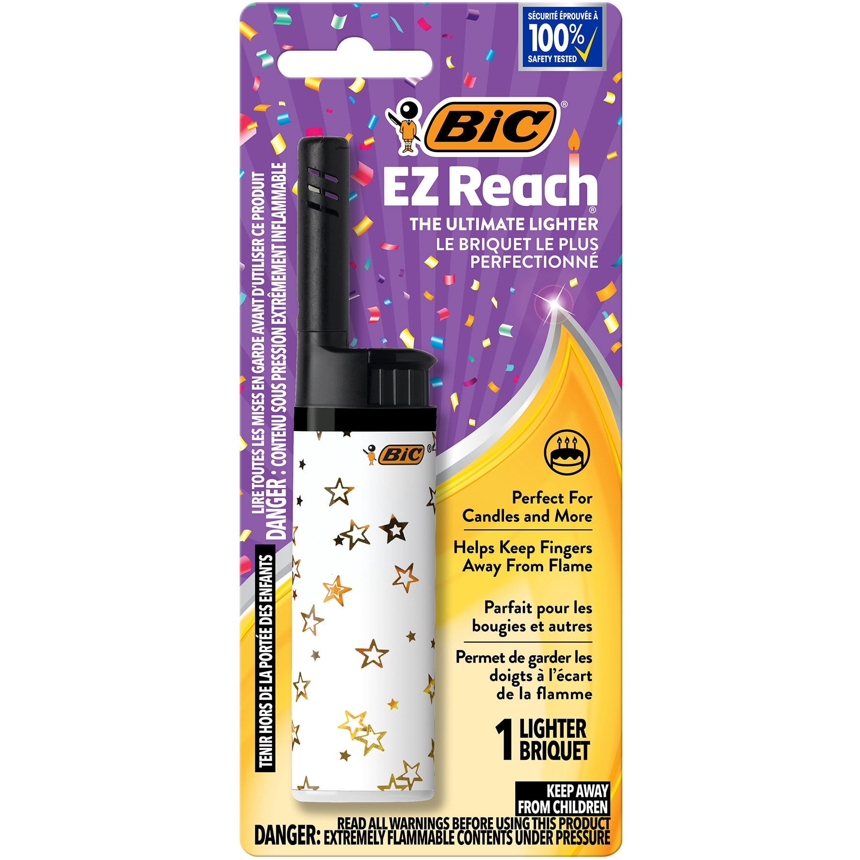 BIC EZ Reach Lighter with Assorted Celebration Designs, Pack of 1