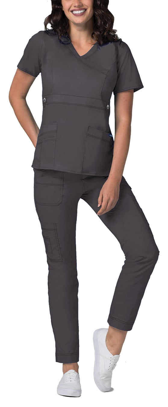 Adar Active Classic Scrub Set for Women Crossover Top and Multi Pocket Pants 