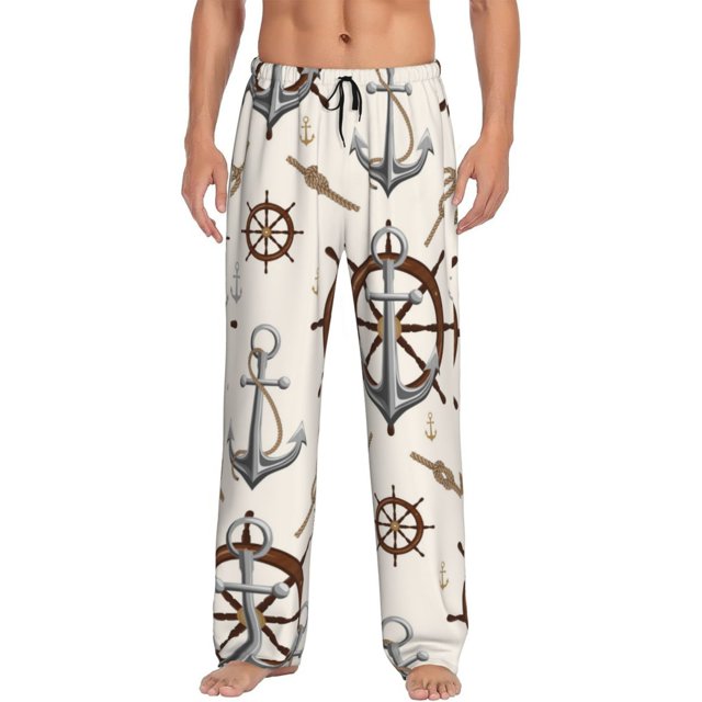 Fotbe Anchor with Rope Pantalones de Pijama para Hombre, Pantalones de Dormir, Pantalones de Casa con Cintura Ajustable y Bolsillos-Small