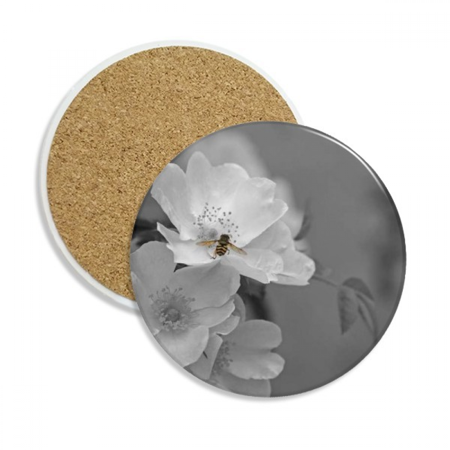 

Black And White Beautiful Flowers Coaster Cup Mug Tabletop Protection Absorbent Stone