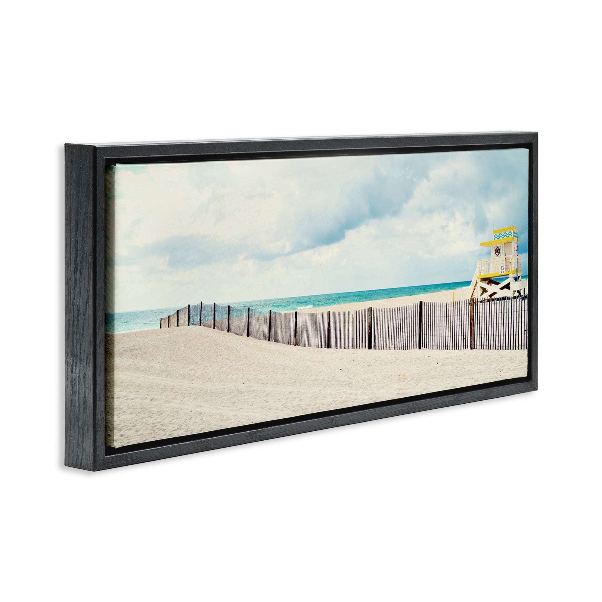 Stupell Industries Sandy Boardwalk Way Nautical & Beach Photography Black Floater Framed Canvas Art Print Wall Art, 25 x 11