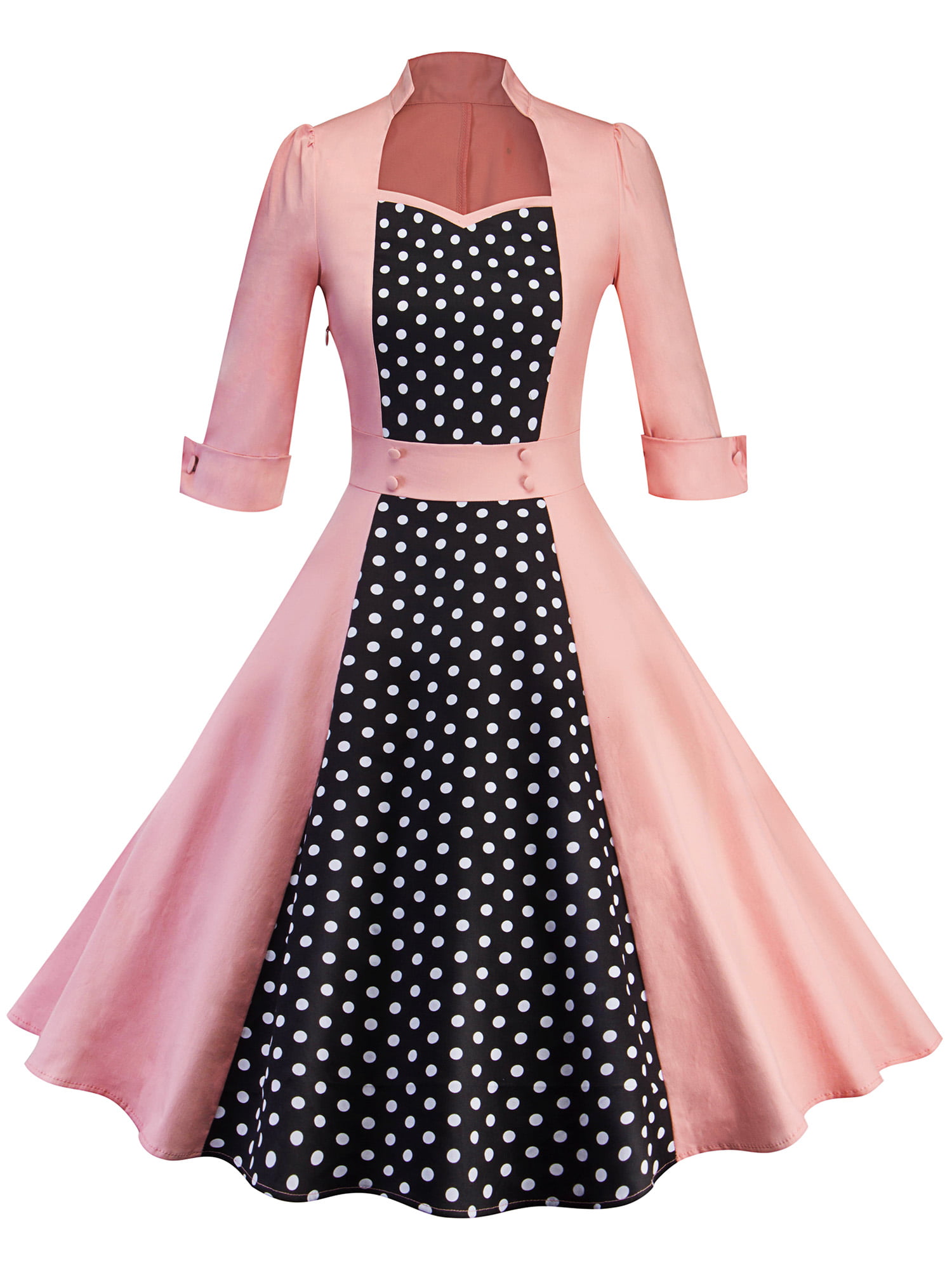LunaJany Womens Rockabilly Vintage Polka Dot Fit and Flare Swing Cocktail Dress 