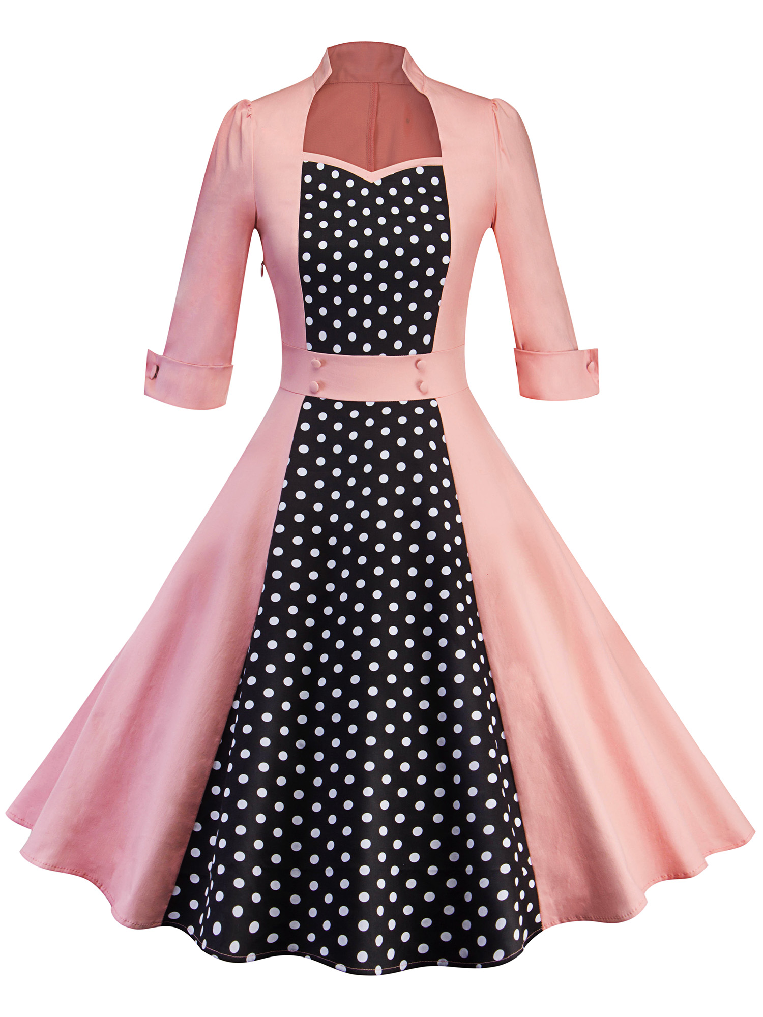 Women's 50s Rockabilly Vintage Polka Dot Swing Dress - Retro Pinup Housewife Style