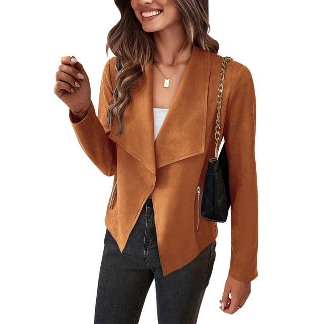 Abrigo PRETTYGARDEN de gamuza sintética corta con mangas largas marrón talla L