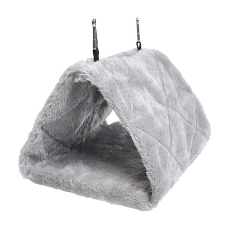 7 Inch Plush Bird Bed Triangle Hanging Hammock and Sturdy Bird Nest for Winter Warmth in Grey for Parrots and Finches in Cage
