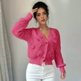 thumbnail image 2 of Women'S Crochet Cardigan V Neck Long Sleeve Decorated Button Down Knit Sweater Tops Rose Red S, 2 of 7