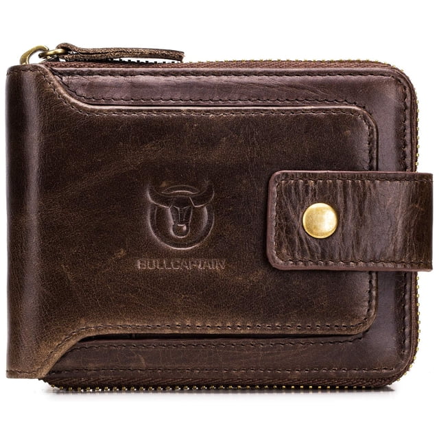 Cartera BULLCAPTAIN de piel auténtica con bloqueo RFID, color marrón