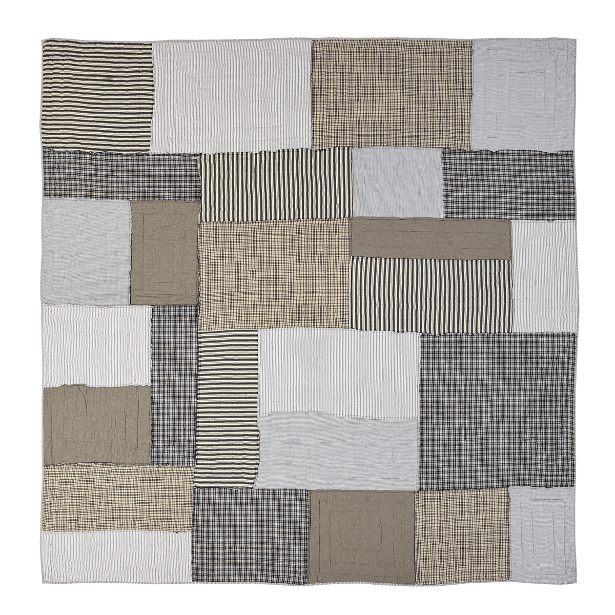 VHC Brands Ashmont Patchwork Seersucker Cotton Farmhouse Pre-Washed Reverse Seams King Bedding Accessory, Quilt 110x97, Vintage Gray