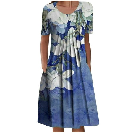 

Patlollav Women Summer Dress Short Sleeve Folding Floral Dresses