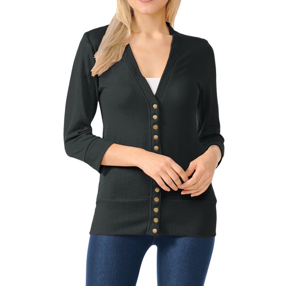 ClothingAve. Women's 3/4 Sleeve Soft Snap Button Cardigan with Ribbed Cuffs and Hem-in Over 20 Colors S-3X Female Cardigan