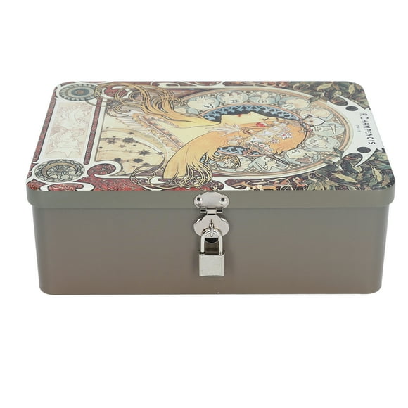 Organizer Box, Lovely Patterns Retro Style Metal Storage Box with Lid for Letter
